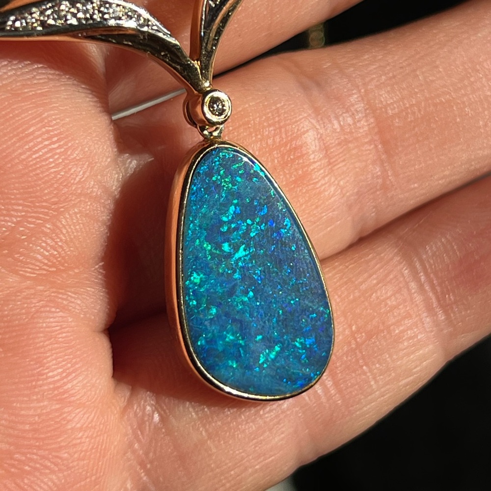 18k gold necklace with Australian Opal set in 14k gold! - Picture 1 of 14